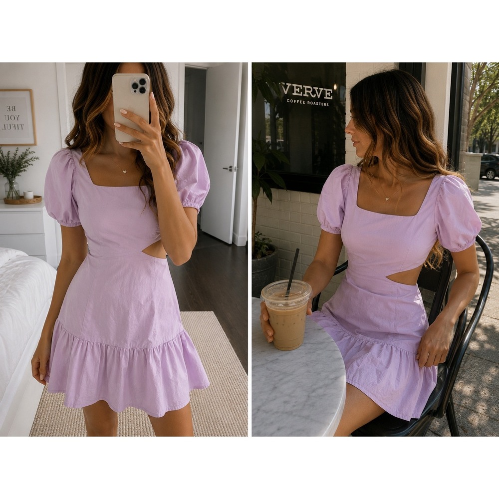 ASTR The Label Mayfair Dress Lilac Sz S Puff Sleeve Cut Out Anthroplogie Girly